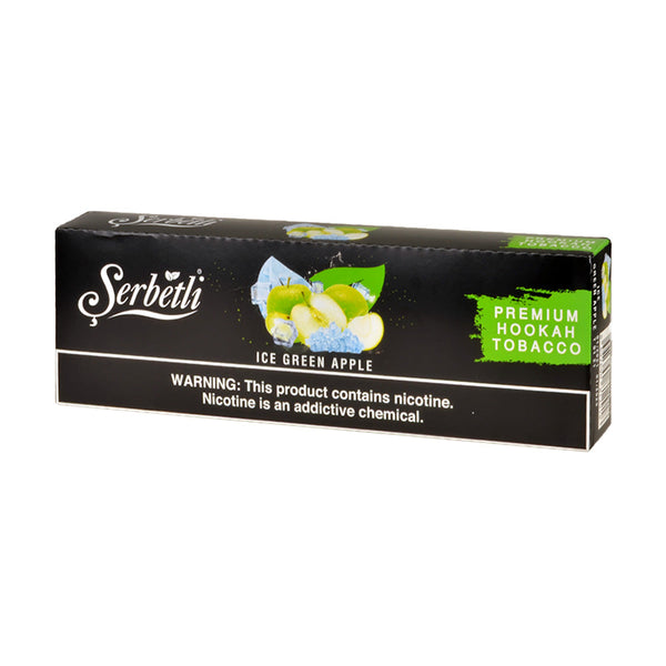 Serbetli Premium Hookah Tobacco Ice Green Apple 250g Box and Packaging