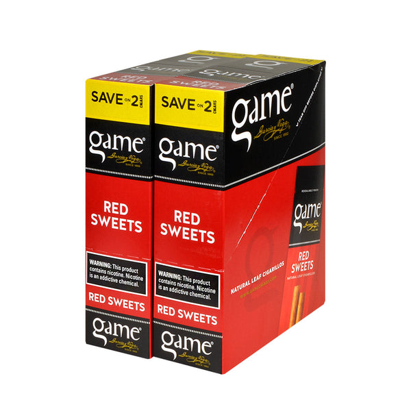 Game Red Sweets Foil Pouch Close-up showing 2 Cigarillos per Pack with Natural Leaf Wrapper