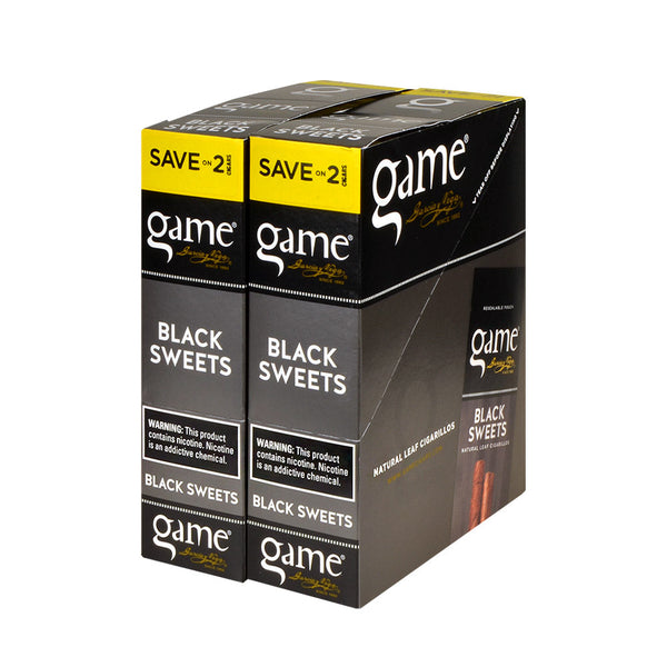 Game Vega Black Foil Cigarillos 60 Count Display Packaging showing 30 pouches