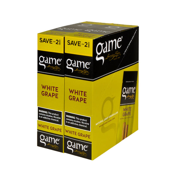 Game White Grape Foil Pouch Cigarillos 2-Pack Close-up showing natural leaf wrapper