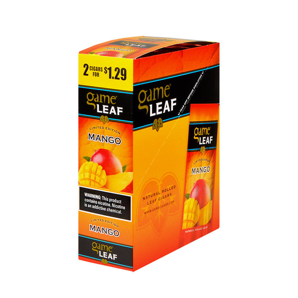 Game Leaf Mango Cigarillos 15 Pouches of 2 Display Box and Individual Foil Packaging