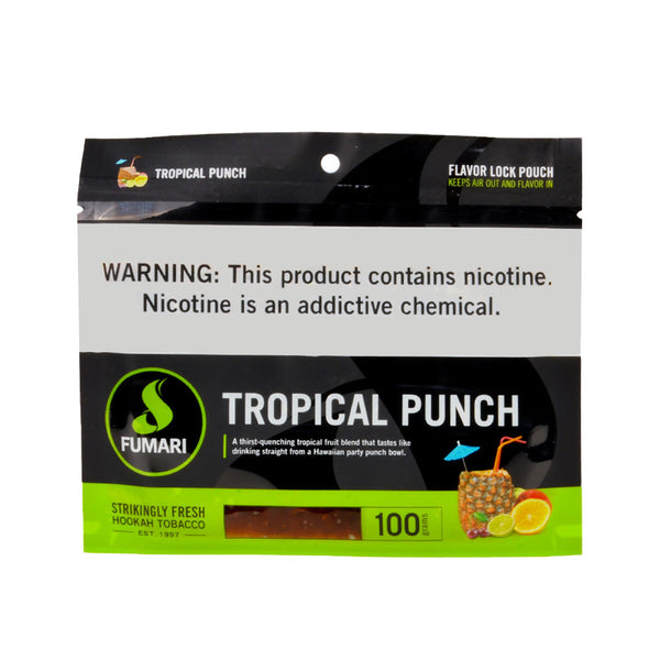 Fumari Tropical Punch Hookah Tobacco 100g Resealable Pouch Front View