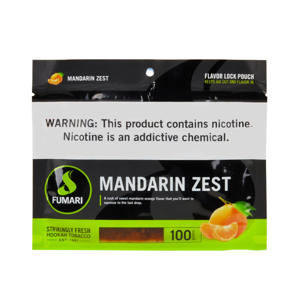 Fumari Mandarin Zest Hookah Tobacco 100g resealable flavor-lock pouch packaging