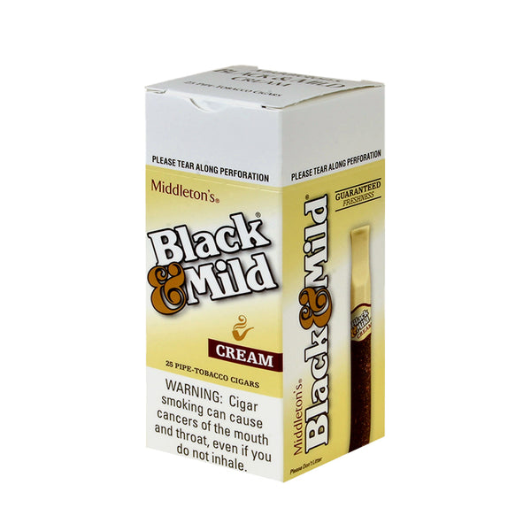 Close-up of Black & Mild Cream Plastic Tip Cigars and Individual Packaging