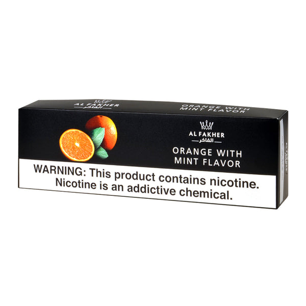 Al Fakher Orange With Mint Hookah Shisha 50g individual box packaging showing orange and mint graphics