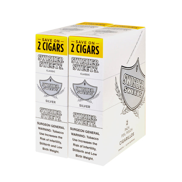 Full Box of 30 Swisher Sweets Silver 2-Pack Pouches Wholesale