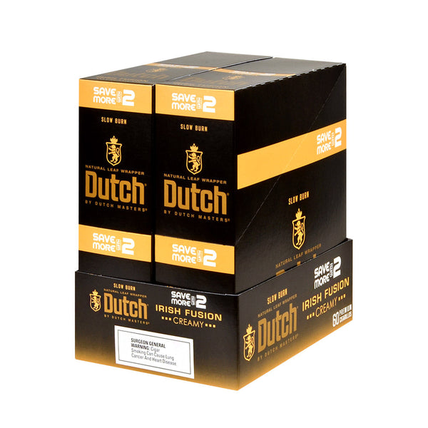 Close-up of Dutch Masters Irish Fusion Packaging showing Irish Cream flavor