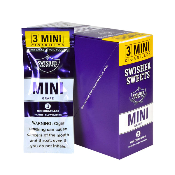Rear View of Swisher Sweets Mini Cigarillos Grape Packaging with Barcode and UPC