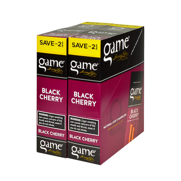 Close-up of Game Black Cherry Foil Pouch and Natural Leaf Cigarillo