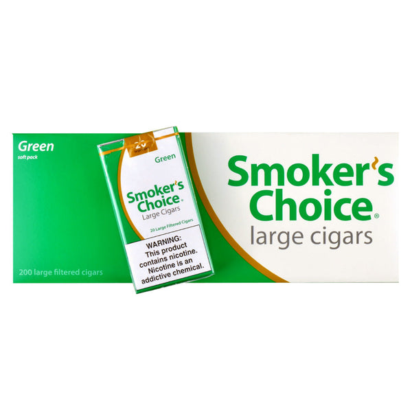 Close-up of Smoker's Choice Menthol Green Filtered Cigar Individual Pack and Filter Tip