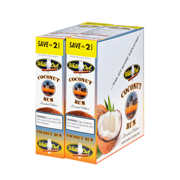 Multiple Boxes of White Owl Coconut Rum Cigarillos for Bulk Purchase