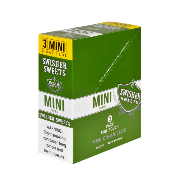 Swisher Sweets Mini Cigarillos Green Sweets 15 Pouches of 3 Bulk Box Front View