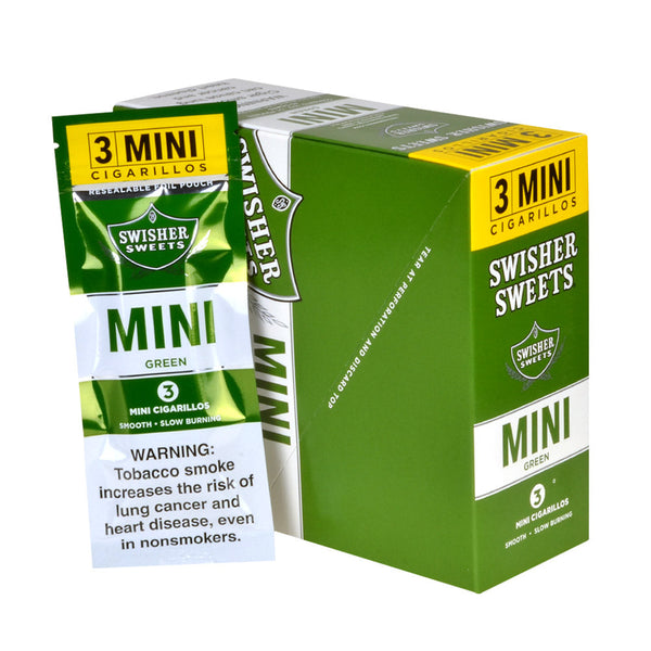 Swisher Sweets Mini Cigarillos Green Sweets 15 Pack Side View with Barcode