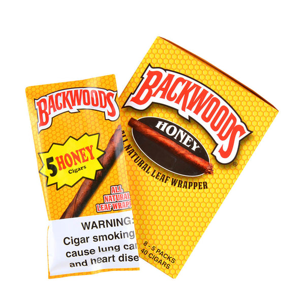Open Box of Backwoods Honey 8 Packs of 5 Showing Internal Packaging Layout