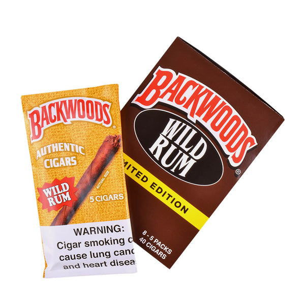 Close-up of Backwoods Wild Rum Cigarillo showing rustic frayed end and Connecticut Broadleaf texture