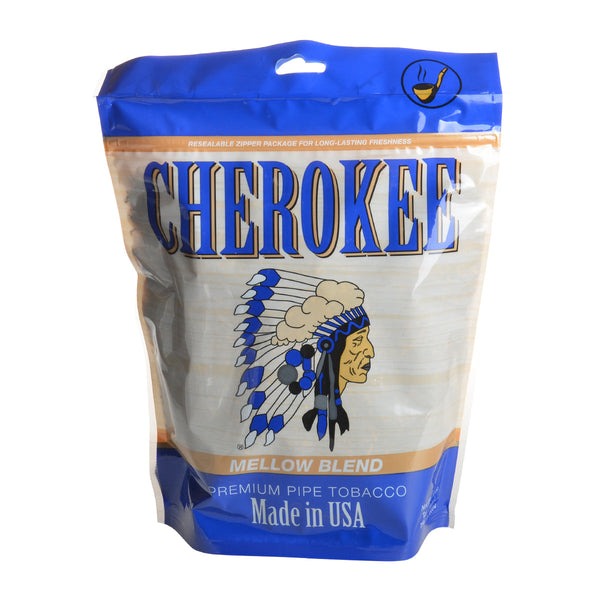 Close-up of Cherokee Blue Mellow 1lb Bag showing Ribbon Cut Tobacco Texture