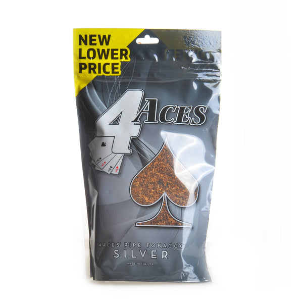 4 Aces Silver Pipe Tobacco 6oz Bag - Re-sealable Freshness Seal