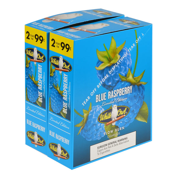 White Owl Blue Raspberry FoilFresh Pouch Packaging Close-up showing 2 cigars per pack