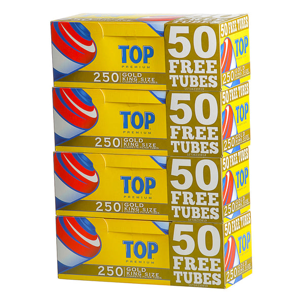 Top Premium Gold Light King Size Filter Tubes 4 Cartons of 250 Bulk Pack