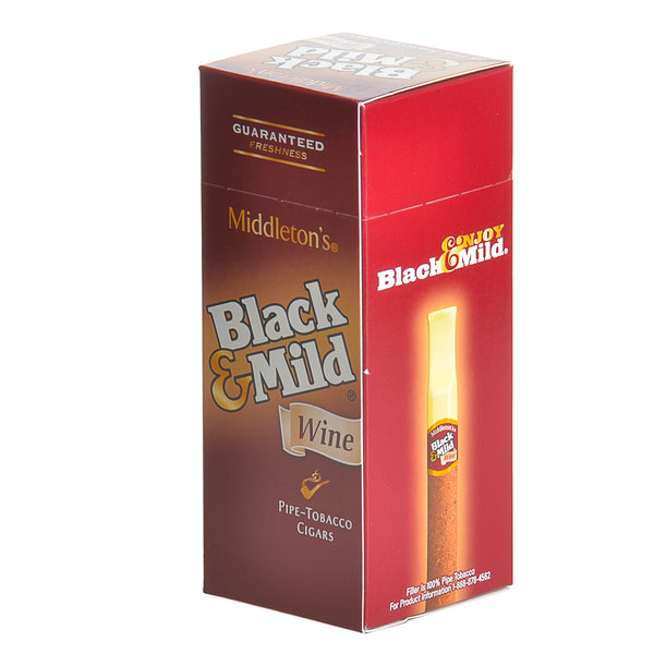 Black & Mild Wine Cigars 25 count box display with plastic tips