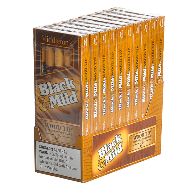 Black & Mild Wood Tip Cigars 10 Packs of 5 - Fresh Middleton Tobacco Packaging