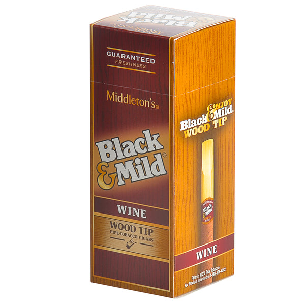 Close up of Black & Mild Wood Tip Wine Cigar showing the natural wood tip and tobacco leaf wrapper