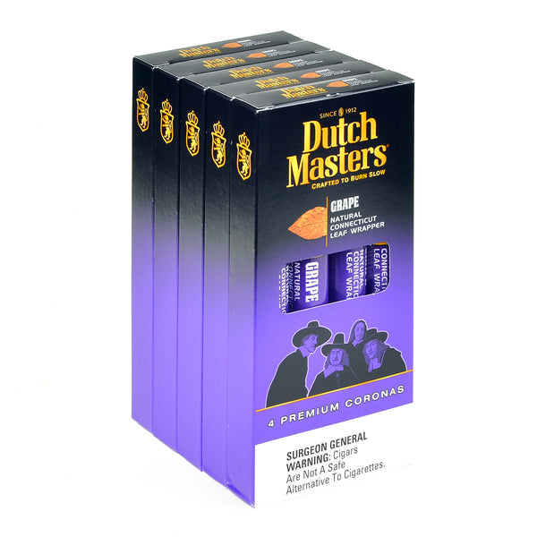 Dutch Masters Grape Cigars 5 Packs of 4 - Foil Fresh Packaging Machine Made Cigars
