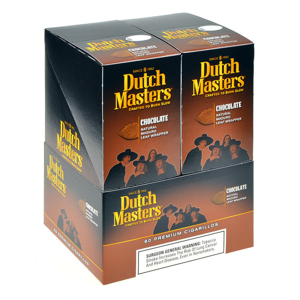 Dutch Masters Chocolate Cigarillos 20 Pouches of 3 Box and Individual Resealable Foil Packs showing 60 total cigars