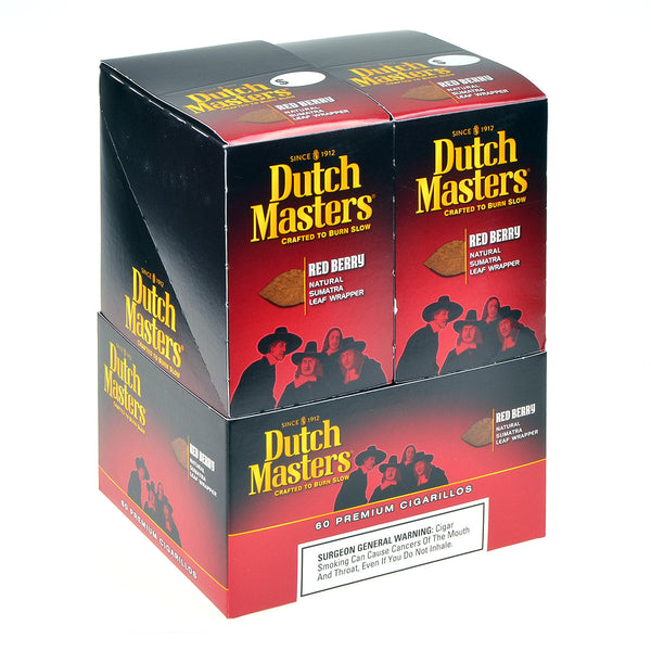 Dutch Masters Red Berry Cigarillos 20 Pouches of 3 Box and Foil Pack showing Ecuador Sumatra wrapper