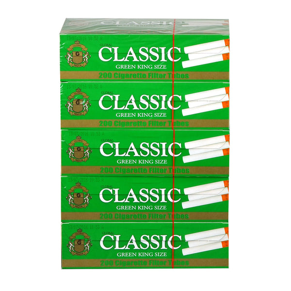 Classic Green Menthol Filter Tubes 5 Cartons Bulk Pack 1000 Count King Size and 100mm