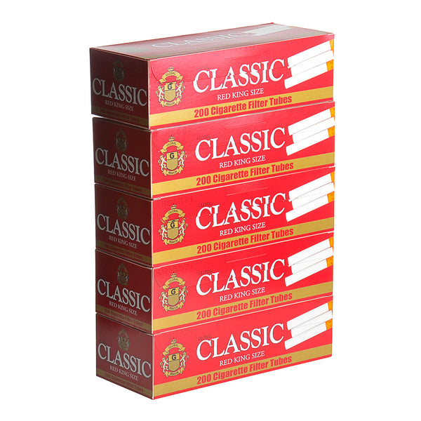 Classic Red Filter Tubes King Size 5 Cartons of 200 Bulk 1000 Count Pack