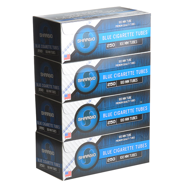 Close-up of Shargio Blue 100mm Light Cigarette Filter Tubes 5-Carton Pack for RYO Smoking