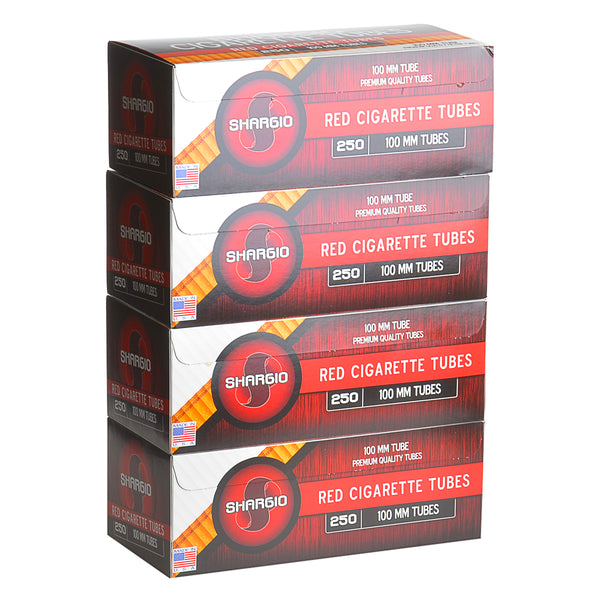 Shargio Red 100mm Full Flavor Cigarette Filter Tubes 200 Count Box Packaging
