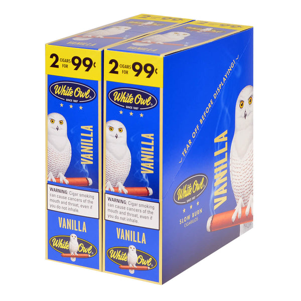White Owl Vanilla Cigarillos 30 Packs of 2 Display Box Front View