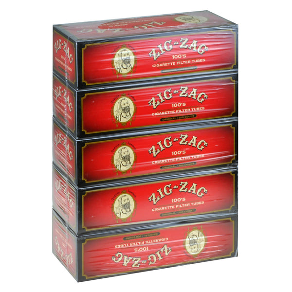 Close-up of Zig Zag Original Full Flavor Red Cigarette Filter Tubes 200 Count Box