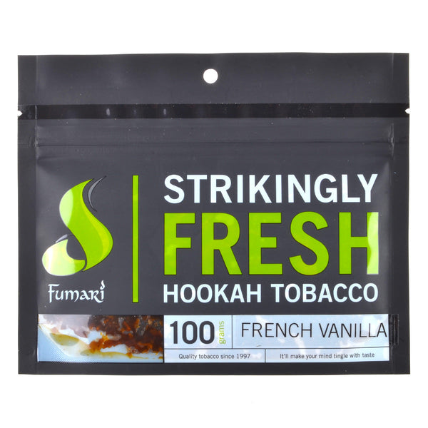 Fumari French Vanilla Shisha Tobacco 100g pouch showing creamy dessert flavor profile