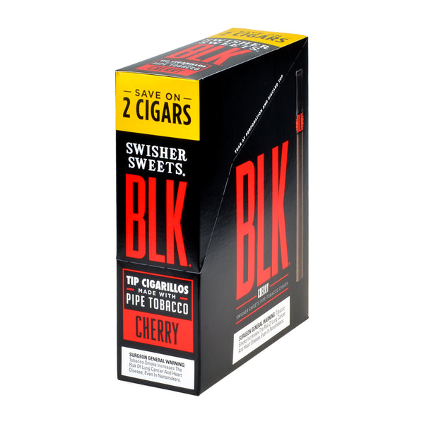 Front view of Swisher Sweets BLK Cherry Tip Cigarillo packaging