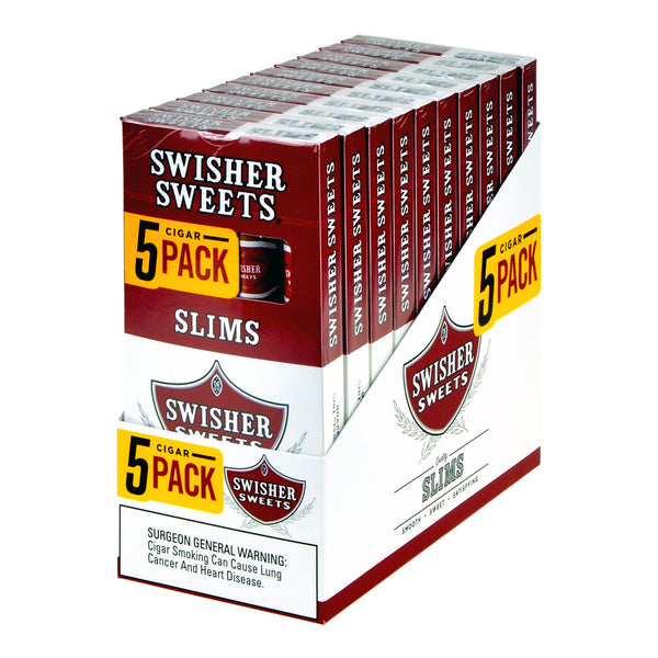 Swisher Sweets Slims 10 Packs of 5 Cigars - 50 Count Bulk Display Box showing original sweet flavor packaging