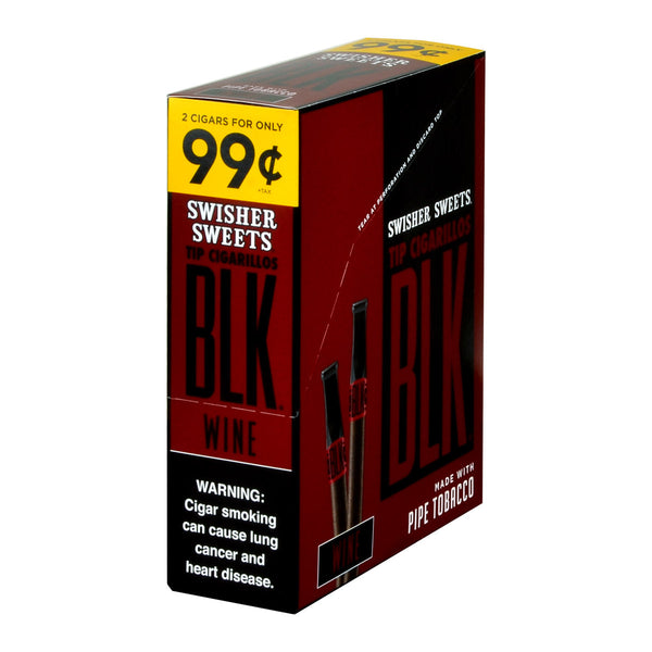 Swisher Sweets BLK Tip Wine Cigarillos 15 Pouches of 2 Box Front View