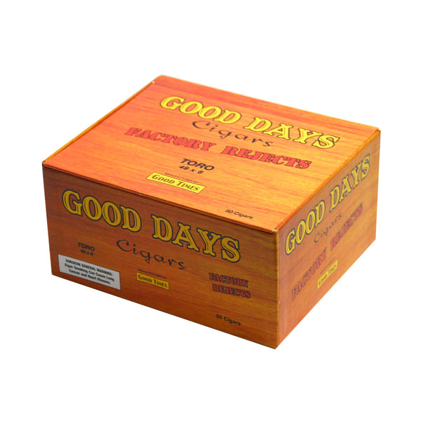 Open box of 50 Good Days Factory Rejects Robusto Cigars bundle packaging